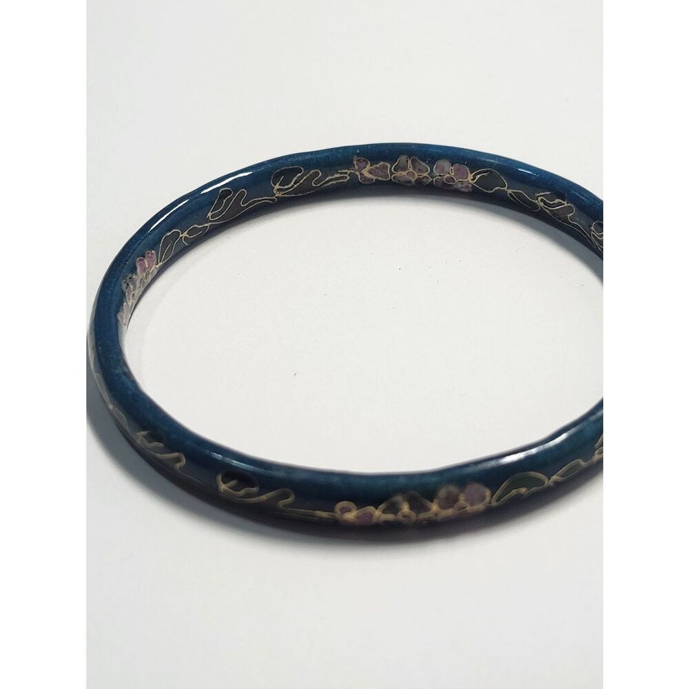 Blue Floral Cloisonné Bangle Bracelet